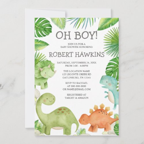 Oh Boy Dinosaur Baby Shower Invitation