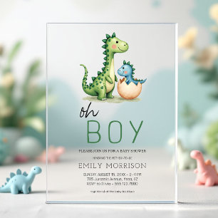 Oh Boy Dinosaur Cute Baby Boy Shower Acrylic Invitations