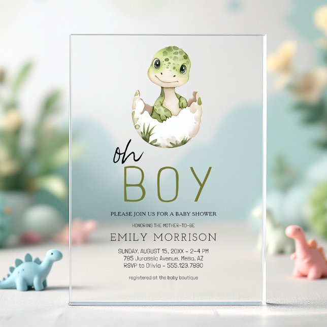 Oh Boy Dinosaur Cute Baby Boy Shower Acrylic Invitations (Creator Uploaded)