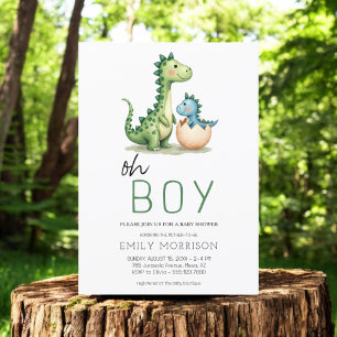 Oh Boy Dinosaur Cute Baby Boy Shower Invitation