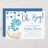 Oh Boy Dinosaur Navy Blue Baby Shower Invitation