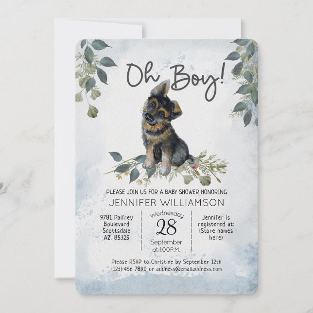 Oh Boy! Dog Baby Shower German Shepherd Invitation (Front)