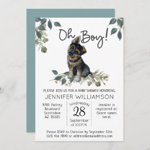 Oh Boy! Dog Baby Shower German Shepherd Puppy Invitation