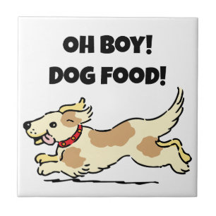 Oh Boy Dog Food Hungry Puppy Cartoon Illustration Ceramic Tile