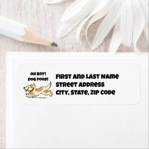 Oh Boy Dog Food Hungry Puppy Cartoon Illustration Label
