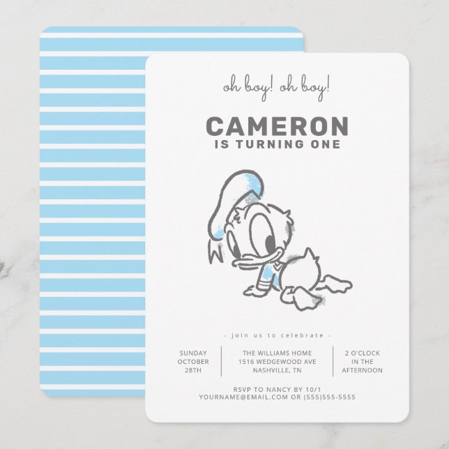 Oh Boy Donald Duck Nautical Birthday Invitation (Front/Back)