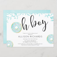 Oh boy Donut sprinkles baby shower blue Invitation