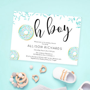 Oh boy Donut sprinkles baby shower blue Invitation