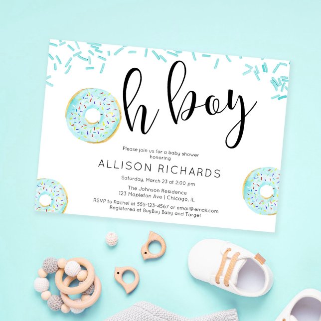 Oh boy Donut sprinkles baby shower blue Invitation (Creator Uploaded)