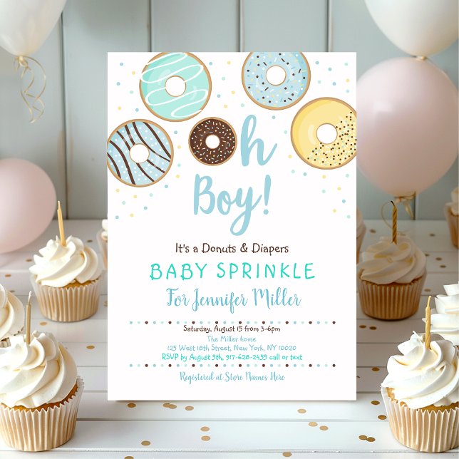 Oh Boy Donuts & Diapers Blue Baby Sprinkle Invitation (Creator Uploaded)