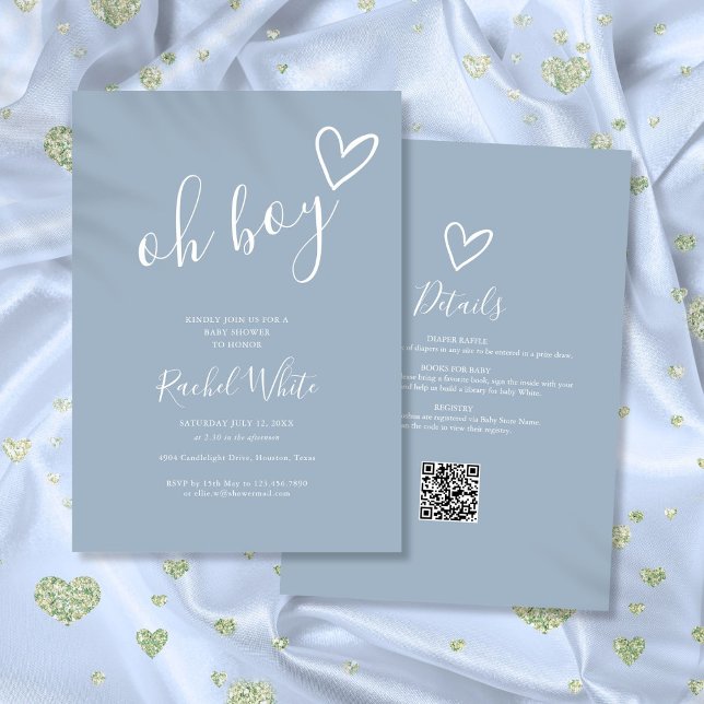 Oh Boy Dusty Blue All In One Baby Shower Invitation (Oh Boy Dusty Blue All In One Baby Shower Invitation)