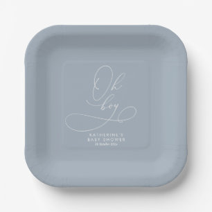 Oh Boy Dusty Blue Baby Shower Paper Plates