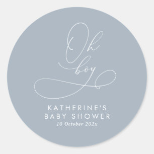 Oh Boy Dusty Blue Baby Shower Thank You Classic Round Sticker