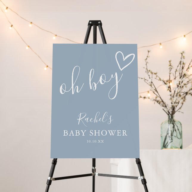 Oh Boy Dusty Blue Baby Shower Welcome Sign (In Situ (Stand))