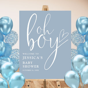 Oh Boy Dusty Blue Baby Shower Welcome Sign