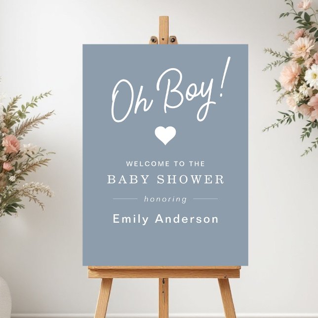 Oh Boy Dusty Blue Baby Shower Welcome Sign (Creator Uploaded)