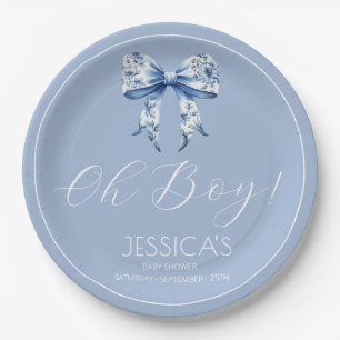Oh boy Elegant Simple Dusty Blue Boys Baby Paper Plates