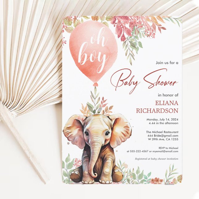 Oh boy elephant autumn balloon baby shower invitation (Oh boy elephant autumn balloon baby shower invitation)