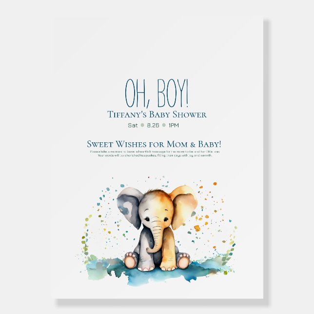 Oh Boy! Elephant Baby Shower Guest Message Foam Board (Front)