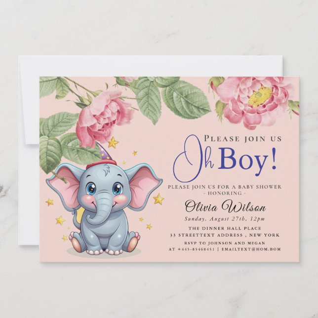 Oh Boy Elephant Baby Shower Invitation (Front)