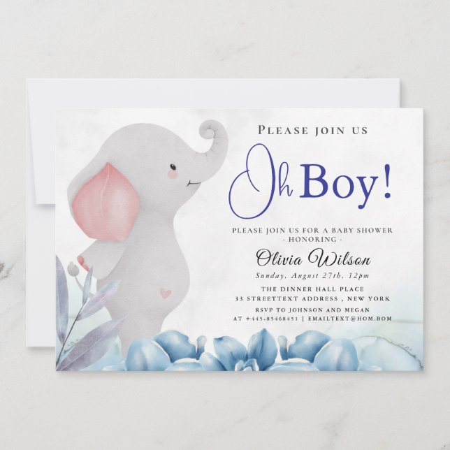 Oh Boy Elephant Baby Shower Invitation (Front)