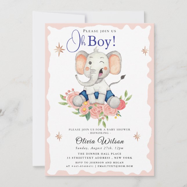Oh Boy Elephant Baby Shower Invitation (Front)