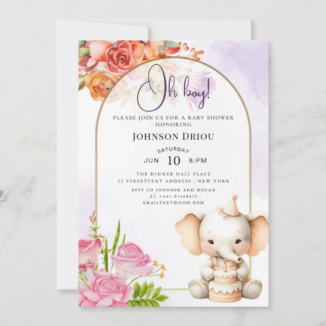 Oh Boy Elephant Baby Shower Invitation (Front)