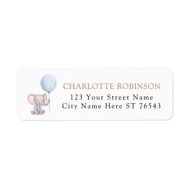 Oh Boy Elephant Balloon Baby Shower Return Address Label (Front)