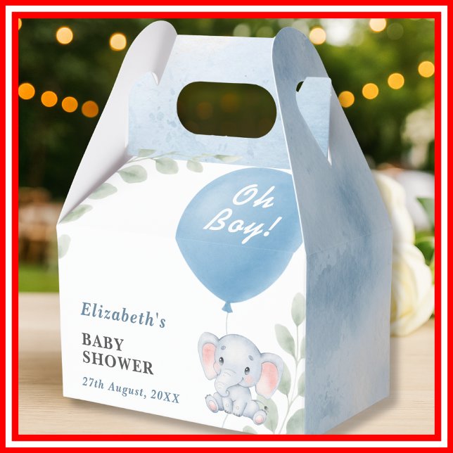 Oh Boy Elephant Balloon Eucalyptus Baby Shower Favor Boxes (Creator Uploaded)