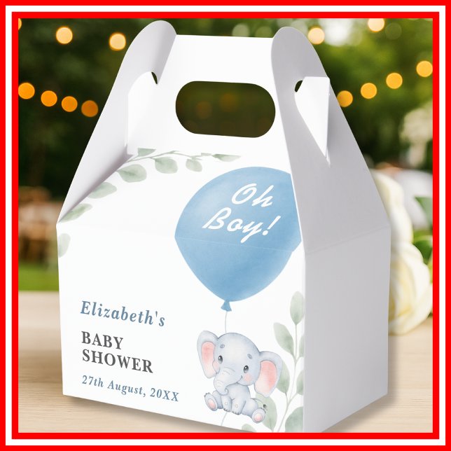 Oh Boy Elephant Balloon Eucalyptus Baby Shower Favor Boxes (Creator Uploaded)