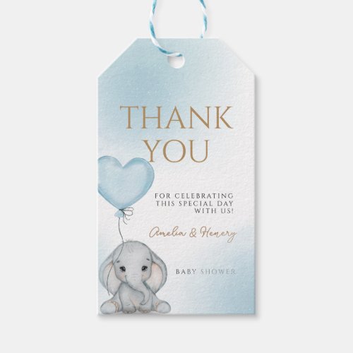 Oh Boy Elephant Blue Balloon boy Baby Shower Gift Tags