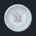 Oh Boy Elephant Blue Balloon boy Baby Shower Paper Plates<br><div class="desc">Elephant Baby Shower Party Plates,  Blue Balloon Baby Shower Party Plates,  Baby Boy Elephant Party Plates.</div>