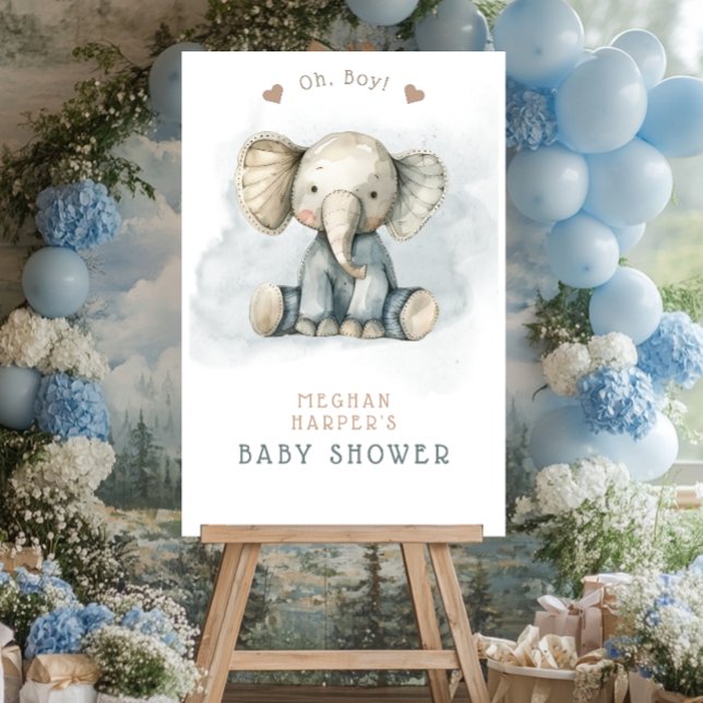 Oh Boy Elephant Blue Striped Baby Shower Foam Board (Creator Uploaded)