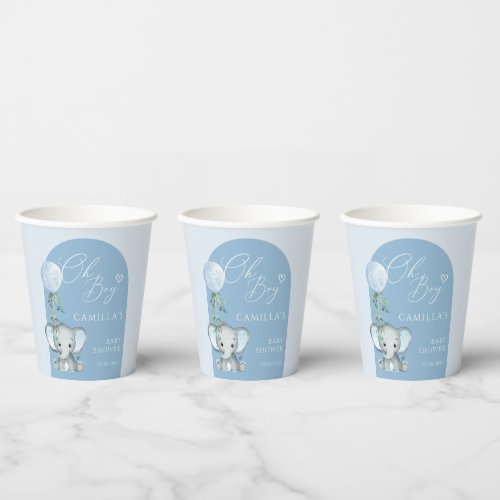 Oh Boy Elephant Boy Balloon Baby Shower  Paper Cups