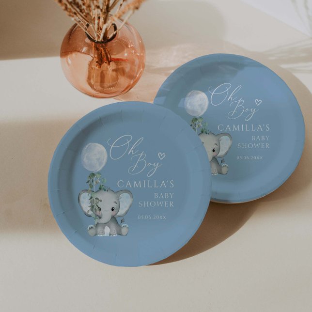Oh Boy Elephant Boy Balloon Baby Shower Paper Plates (Creator Uploaded)