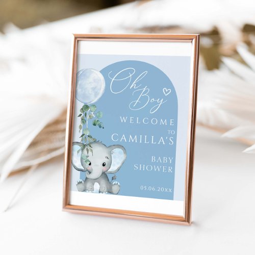 Oh Boy Elephant Boy Balloon Baby Shower Welcome Poster
