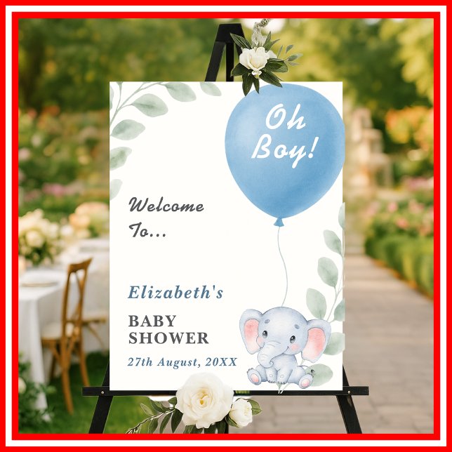 Oh Boy Elephant Eucalyptus Baby Shower Welcome Foam Board (Creator Uploaded)