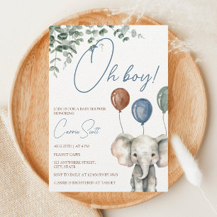 Oh Boy Elephant Little Peanut Baby Shower Invitation