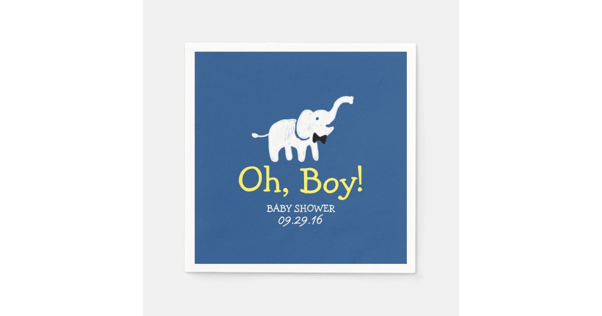 Oh Boy Elephant Navy Blue Baby Shower Paper Napkin Zazzle Com