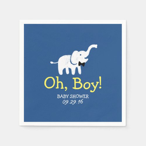 Oh Boy Elephant Navy Blue Baby Shower Paper Napkins