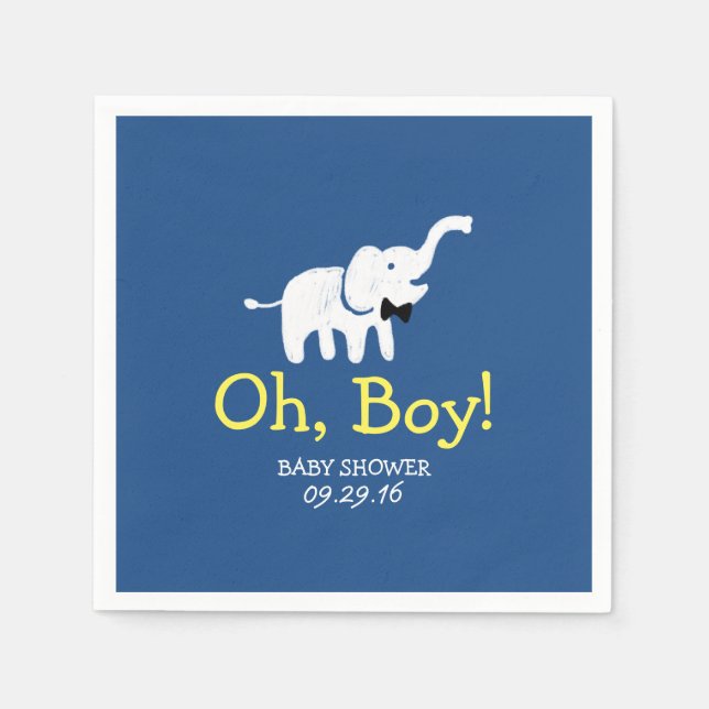 Oh Boy Elephant Navy Blue Baby Shower Paper Napkins (Front)