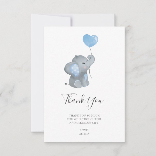 Oh Boy Elephant Watercolor Baby Shower Thank You Card (Front)