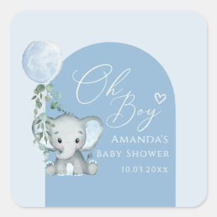 Oh Boy Elephant With Balloon Baby Shower Square Sticker