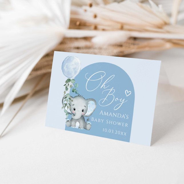 Oh Boy Elephant With Balloon Baby Shower Thank You Card (Creator Uploaded)