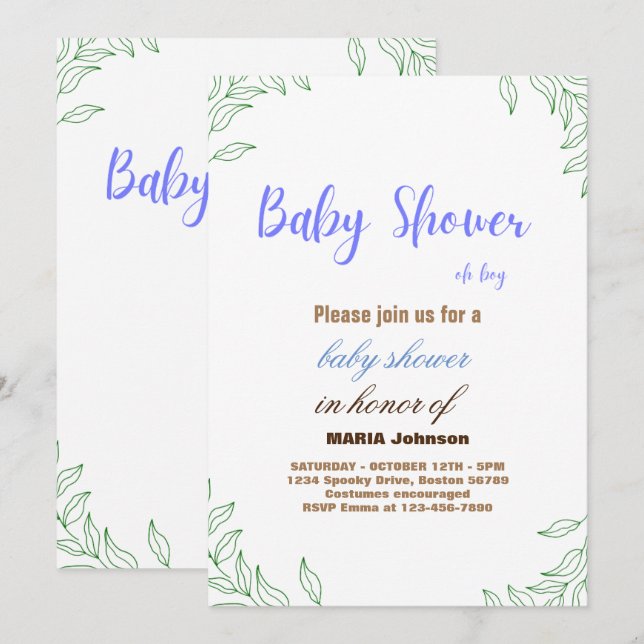 Oh Boy Eucalyptus Baby Shower Invitat Invitation (Front/Back)