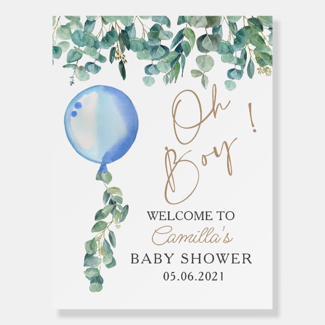 Oh Boy Eucalyptus Blue Balloon Baby Shower  Foam Board (Front)