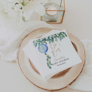 Oh Boy Eucalyptus Blue Balloon Baby Shower Napkins