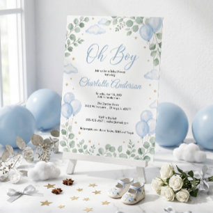 Oh Boy Eucalyptus Blue Balloons Baby Shower Invita Invitation