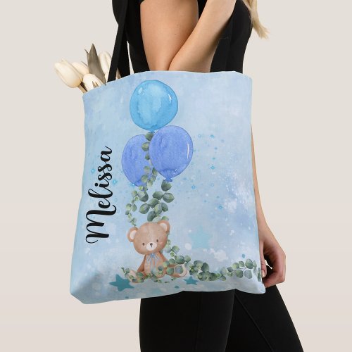 Oh Boy Eucalyptus Garland Blue Balloon Personalize Tote Bag