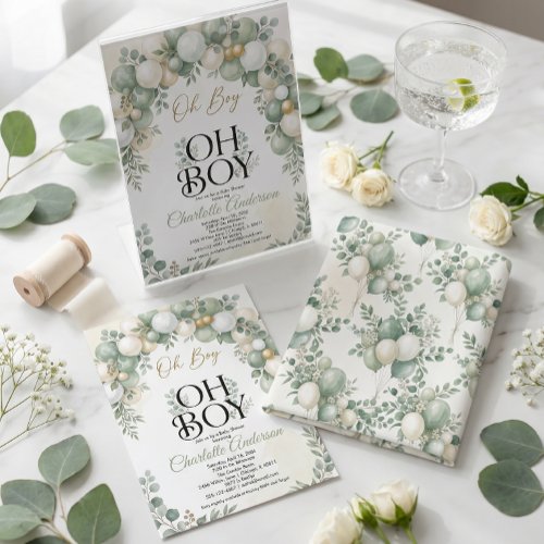 Oh Boy Eucalyptus Greenery Baby Shower Invitation